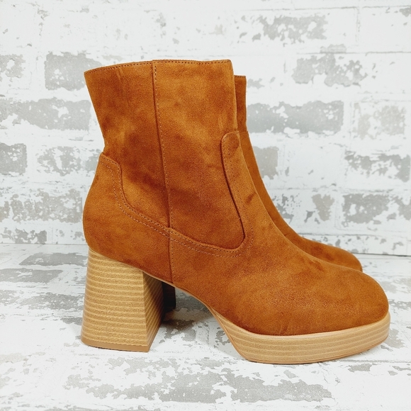 New BP Keyla Platform Brown Faux Suede Chunky Bootie X63 - Picture 5 of 13